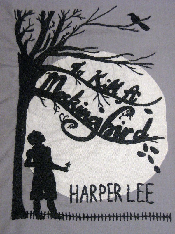 photo of an embroidery of the book cover for to kill a mockinbird