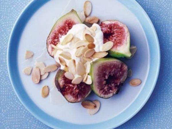 photo shows a plate with honey-almonded figs