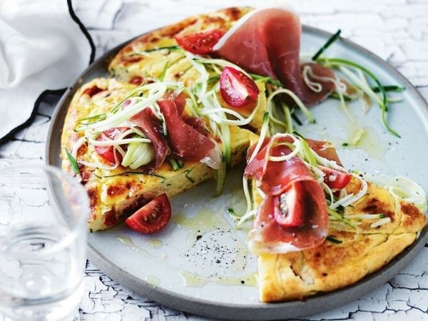 photo shows proscuitto on a frittata